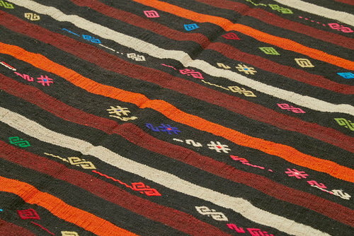 Striped Kilim Kahverengi Çizgili Keçi Tüyü El Dokuma Halısı 225x324 Agacan