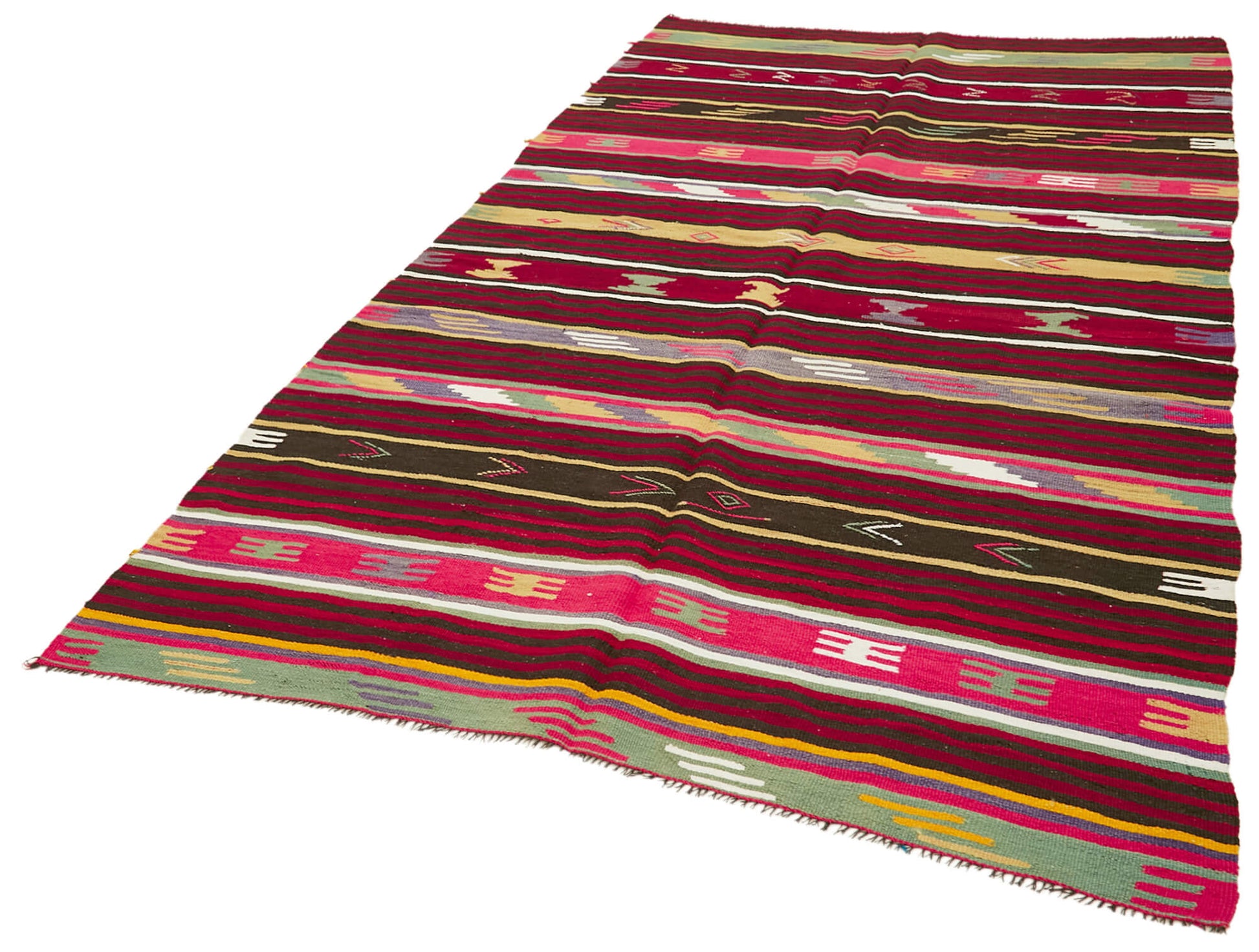 Striped Kilim Beyaz Çizgili Keçi Tüyü El Dokuma Halısı 162x290 Agacan