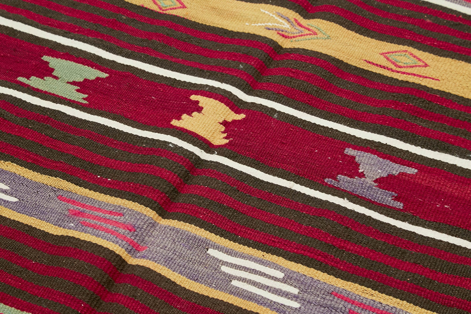 Striped Kilim Beyaz Çizgili Keçi Tüyü El Dokuma Halısı 162x290 Agacan