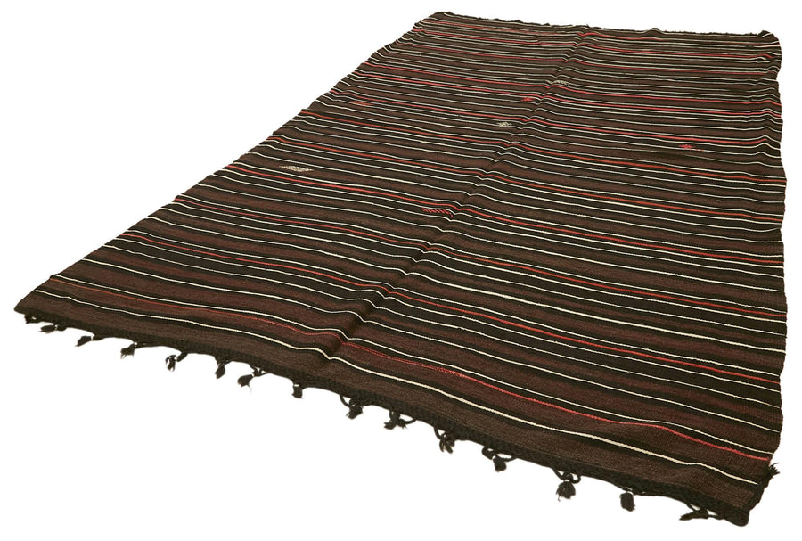 Striped Kilim Kahverengi Çizgili Keçi Tüyü El Dokuma Halısı 210x341 Agacan