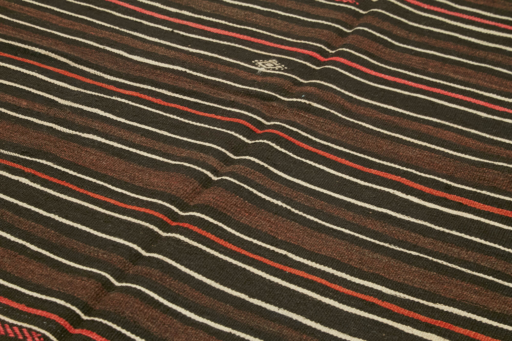 Striped Kilim Kahverengi Çizgili Keçi Tüyü El Dokuma Halısı 210x341 Agacan