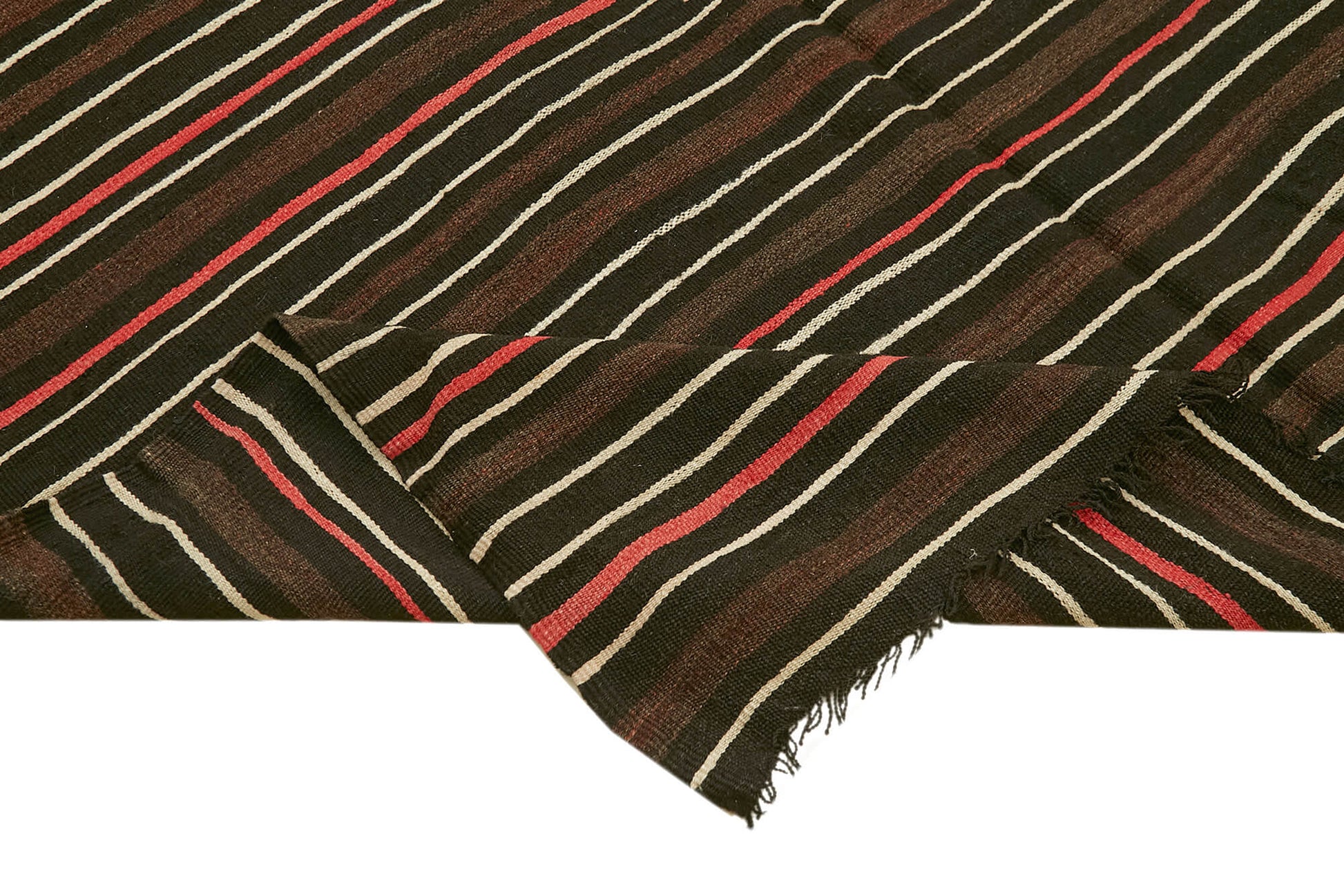 Striped Kilim Kahverengi Çizgili Keçi Tüyü El Dokuma Halısı 210x341 Agacan