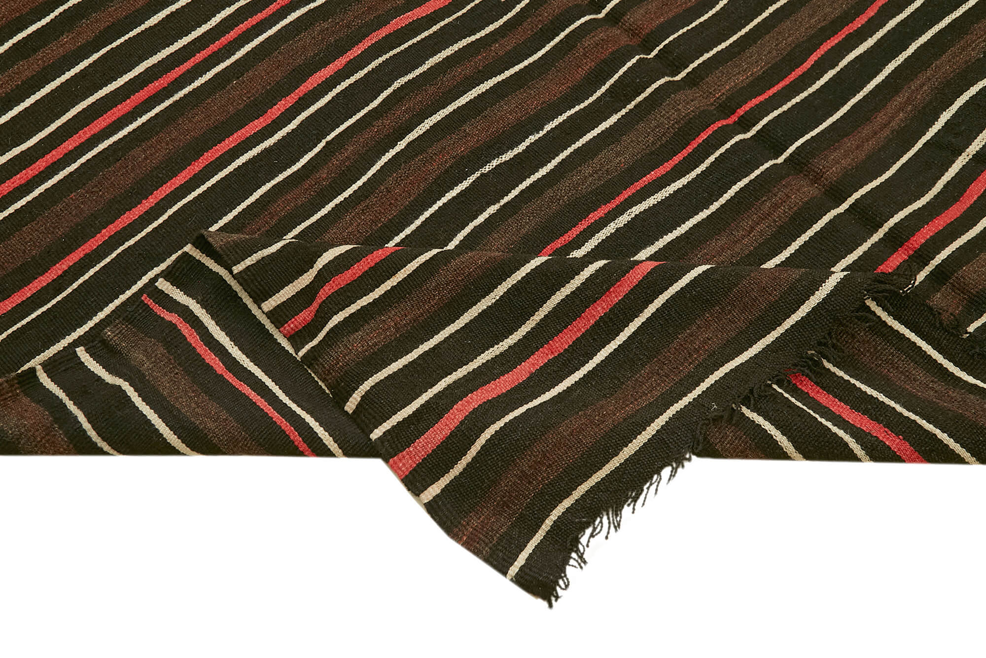 Striped Kilim Kahverengi Çizgili Keçi Tüyü El Dokuma Halısı 210x341 Agacan