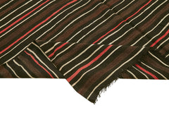 Striped Kilim Kahverengi Çizgili Keçi Tüyü El Dokuma Halısı 210x341 Agacan