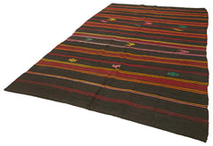 Striped Kilim Kahverengi Çizgili Keçi Tüyü El Dokuma Halısı 208x371 Agacan