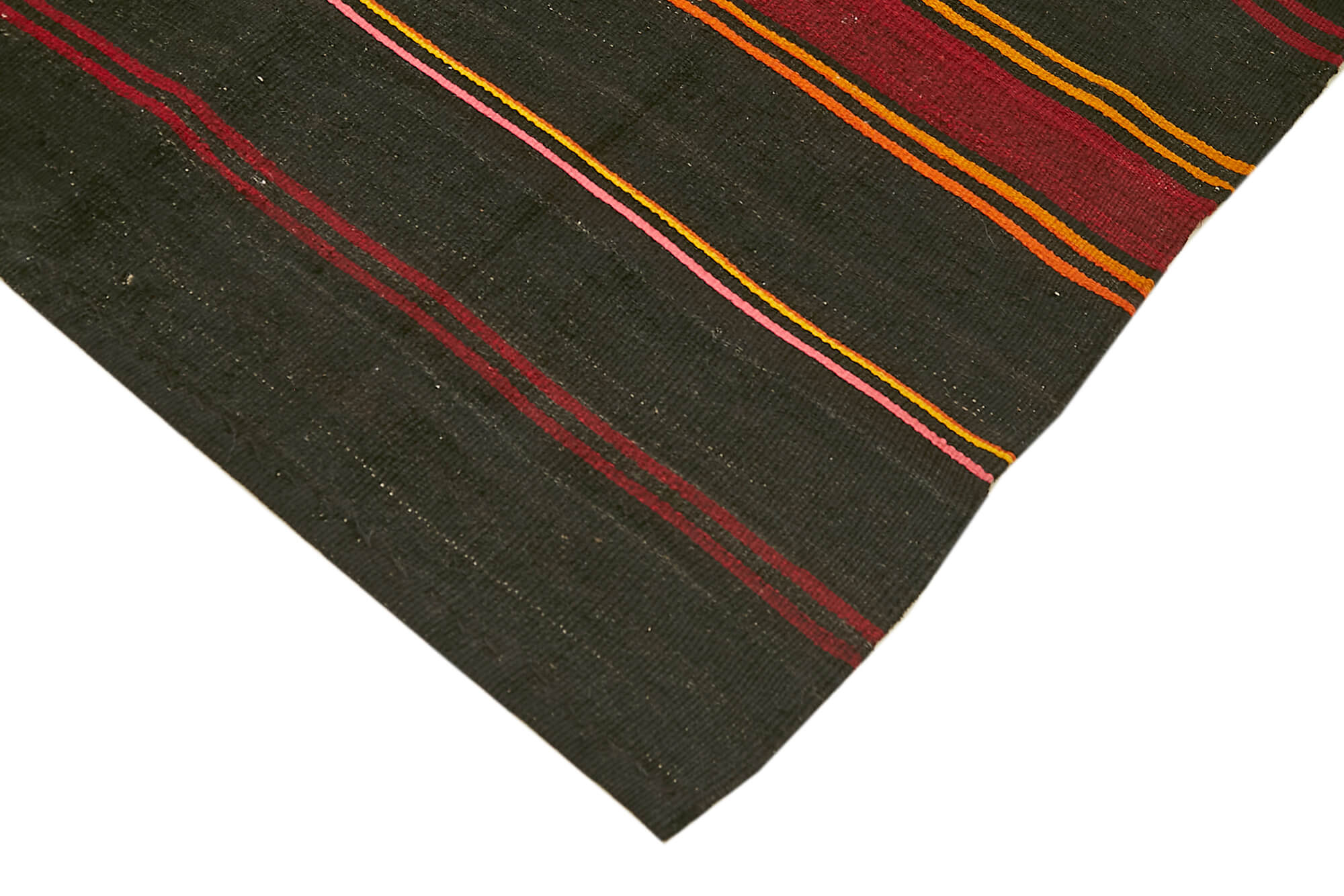 Striped Kilim Kahverengi Çizgili Keçi Tüyü El Dokuma Halısı 208x371 Agacan