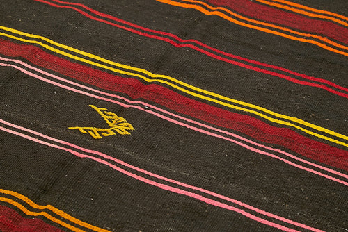 Striped Kilim Kahverengi Çizgili Keçi Tüyü El Dokuma Halısı 208x371 Agacan