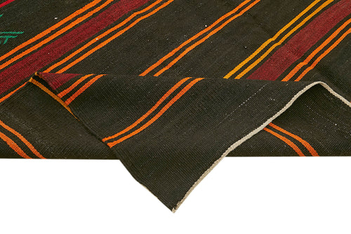 Striped Kilim Kahverengi Çizgili Keçi Tüyü El Dokuma Halısı 208x371 Agacan