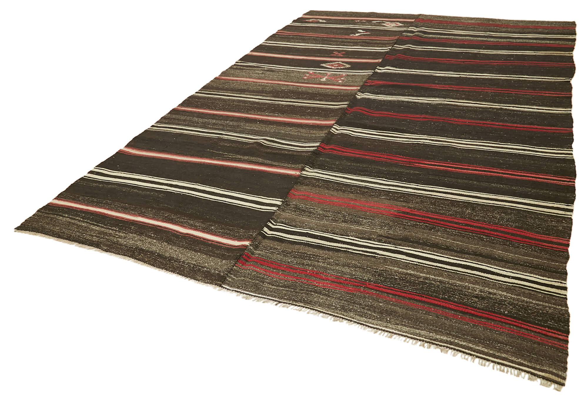 Striped Kilim Kahverengi Çizgili Keçi Tüyü El Dokuma Halısı 235x378 Agacan