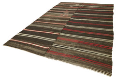 Striped Kilim Kahverengi Çizgili Keçi Tüyü El Dokuma Halısı 235x378 Agacan