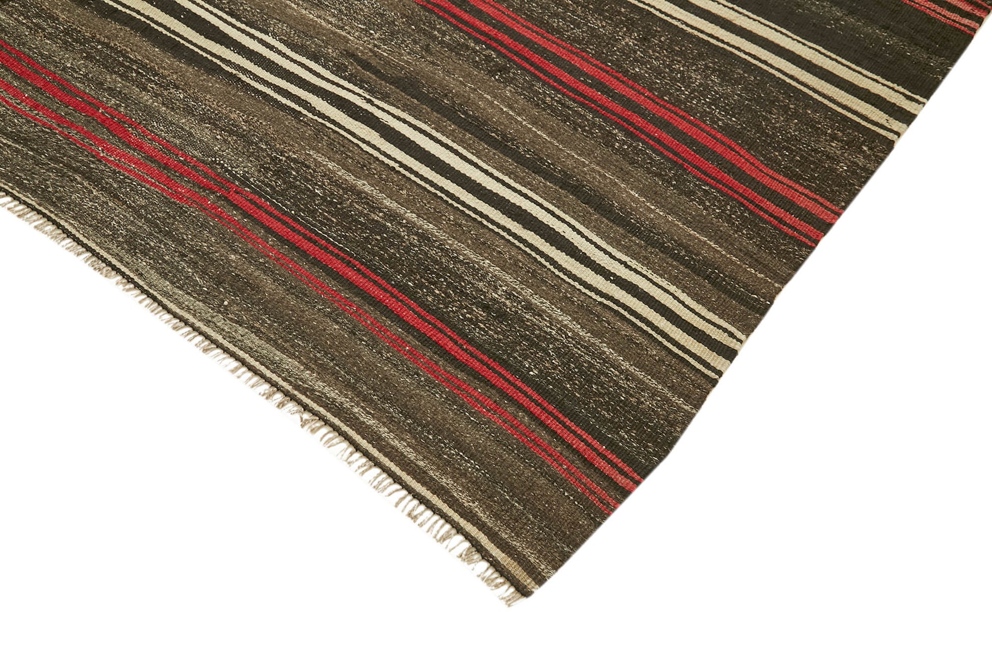 Striped Kilim Kahverengi Çizgili Keçi Tüyü El Dokuma Halısı 235x378 Agacan