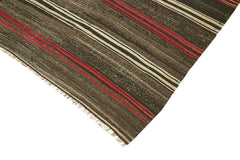 Striped Kilim Kahverengi Çizgili Keçi Tüyü El Dokuma Halısı 235x378 Agacan