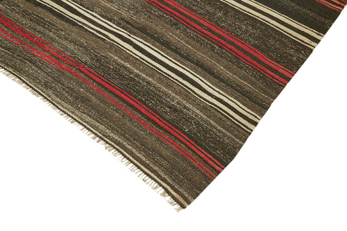 Striped Kilim Kahverengi Çizgili Keçi Tüyü El Dokuma Halısı 235x378 Agacan