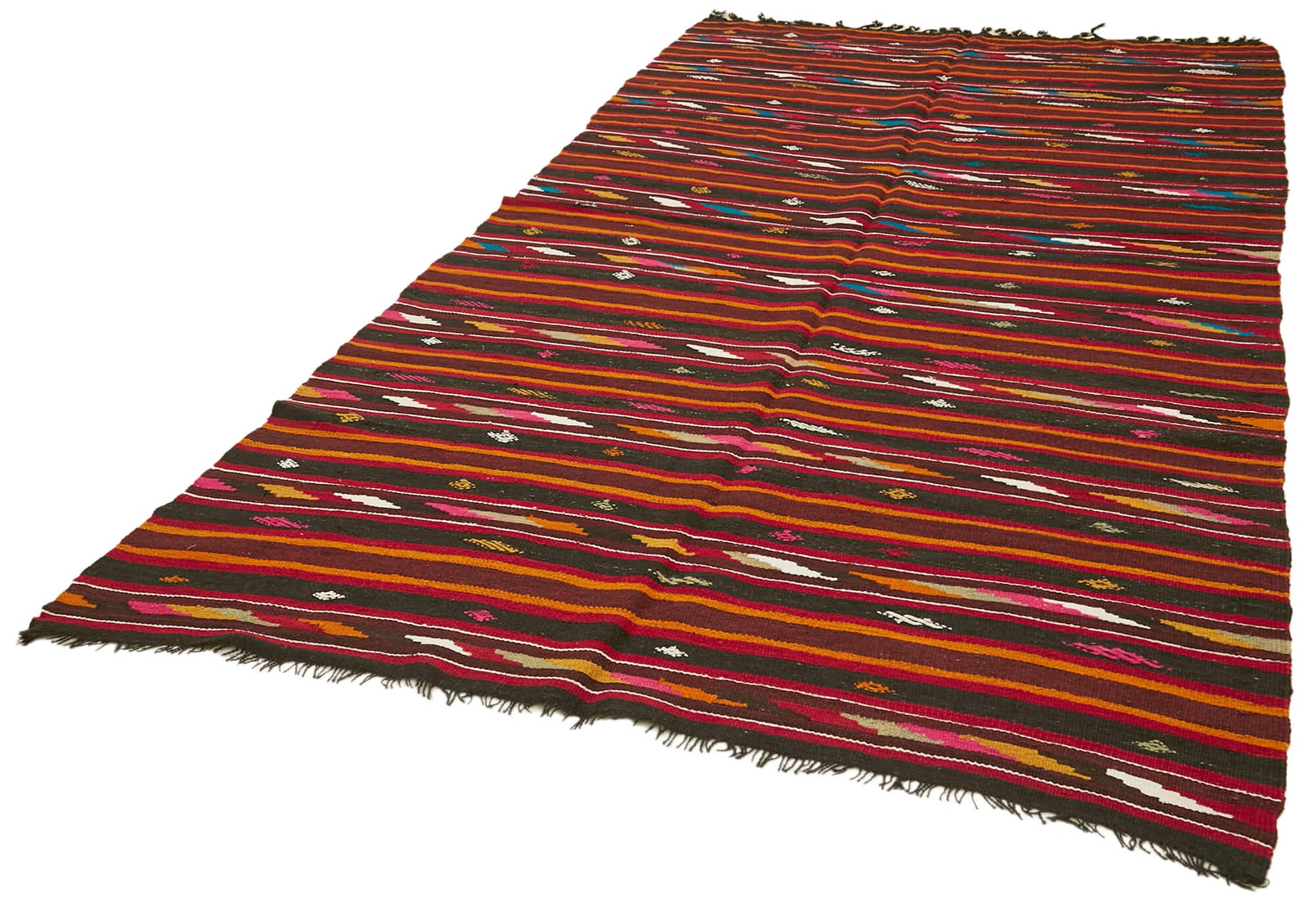 Striped Kilim Beyaz Çizgili Keçi Tüyü El Dokuma Halısı 180x321 Agacan