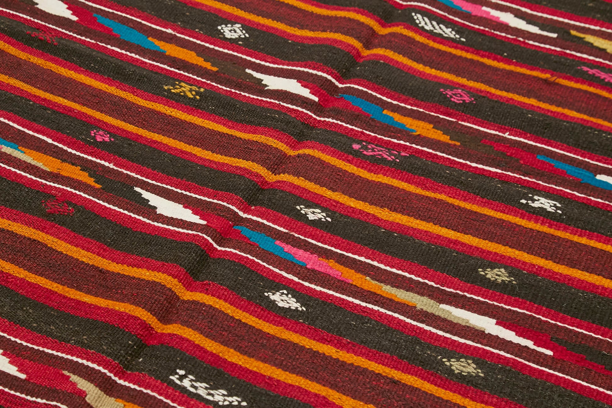 Striped Kilim Beyaz Çizgili Keçi Tüyü El Dokuma Halısı 180x321 Agacan