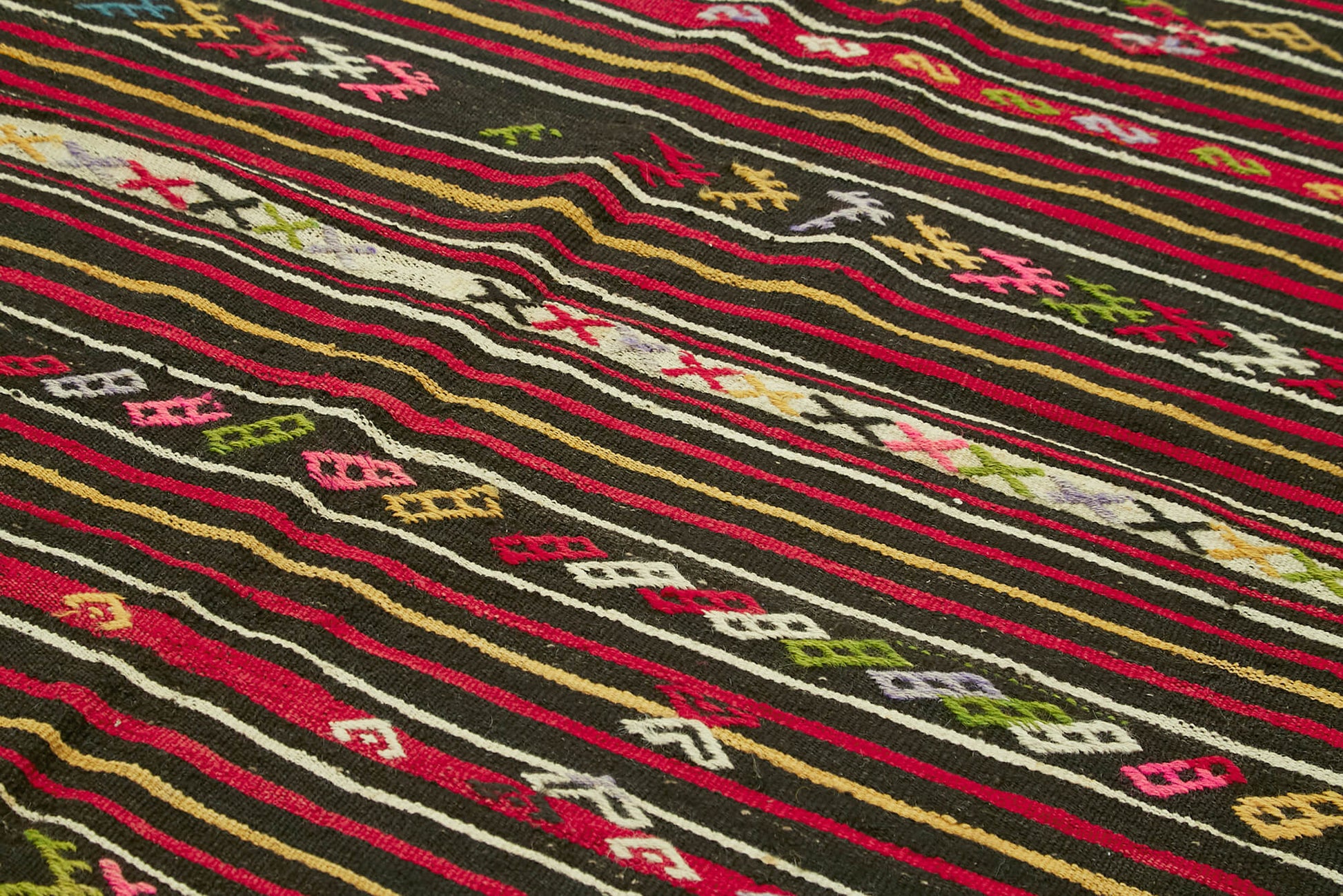 Striped Kilim Beyaz Çizgili Keçi Tüyü El Dokuma Halısı 235x337 Agacan