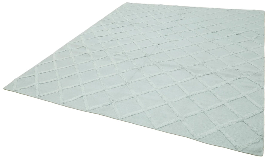 Nepal Geometric Mavi Geometrik Yün Pamuk El Dokuma Halısı 244x305 Agacan