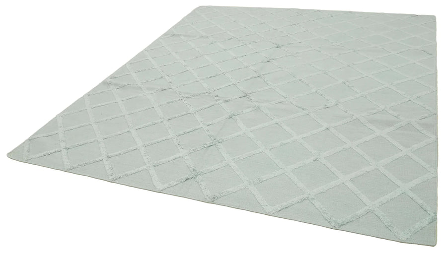 Nepal Geometric Mavi Geometrik Yün Pamuk El Dokuma Halısı 244x305 Agacan