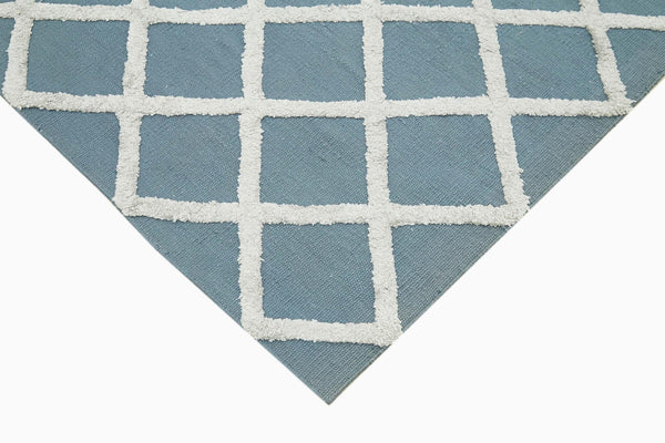 Nepal Geometric Mavi Geometrik Yün Pamuk El Dokuma Halısı 244x305 Agacan