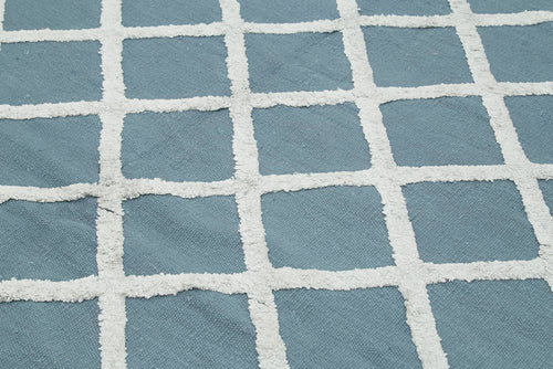 Nepal Geometric Mavi Geometrik Yün Pamuk El Dokuma Halısı 244x305 Agacan