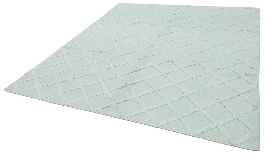 Nepal Geometric Mavi Geometrik Yün Pamuk El Dokuma Halısı 244x305 Agacan