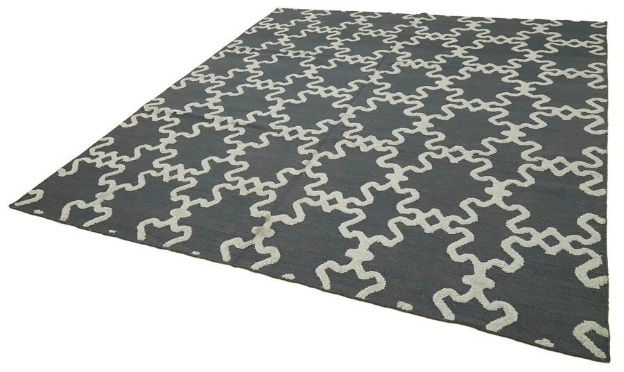 Nepal Geometric Gri Geometrik Yün Pamuk El Dokuma Halısı 244x277 Agacan