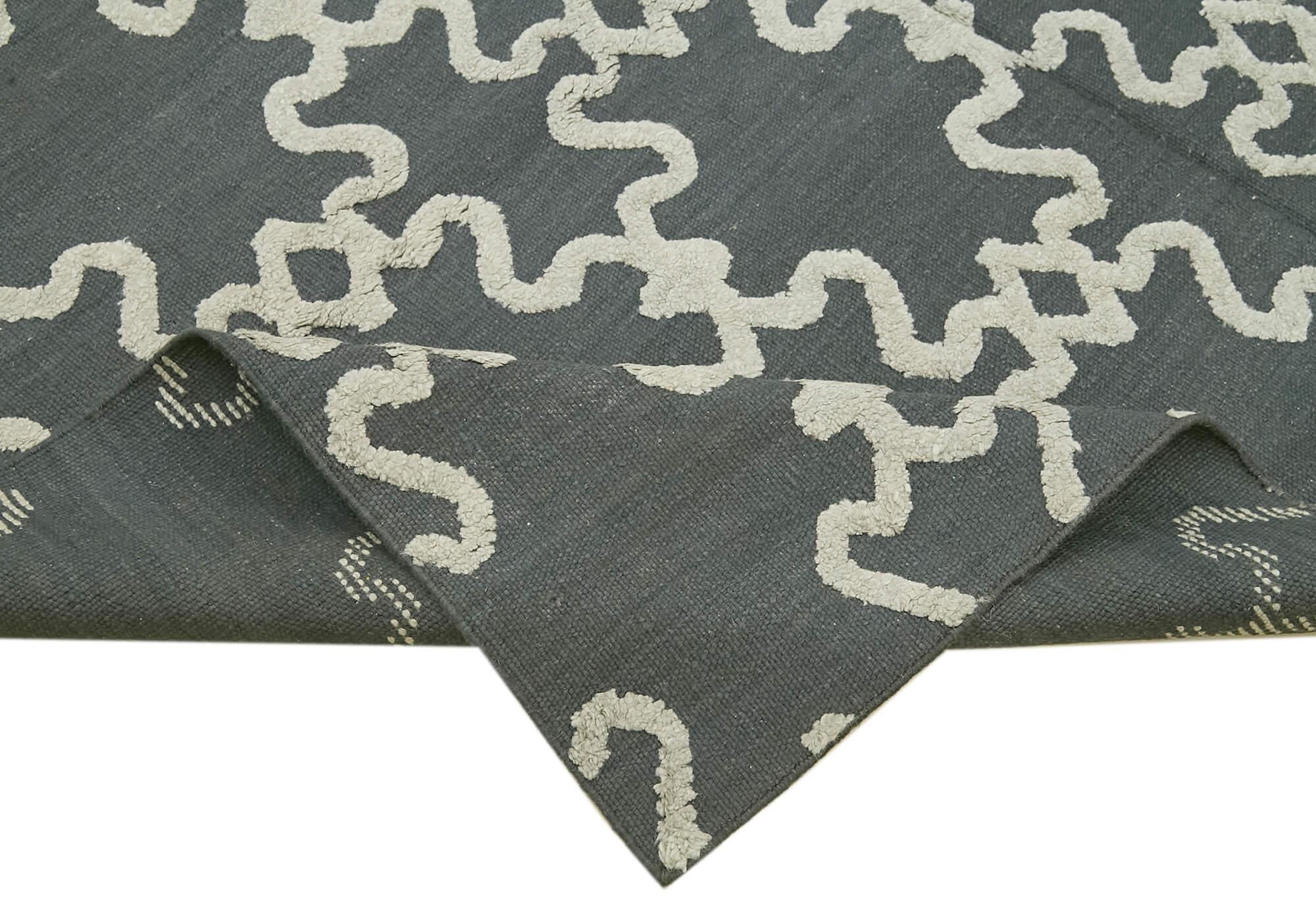 Nepal Geometric Gri Geometrik Yün Pamuk El Dokuma Halısı 244x277 Agacan