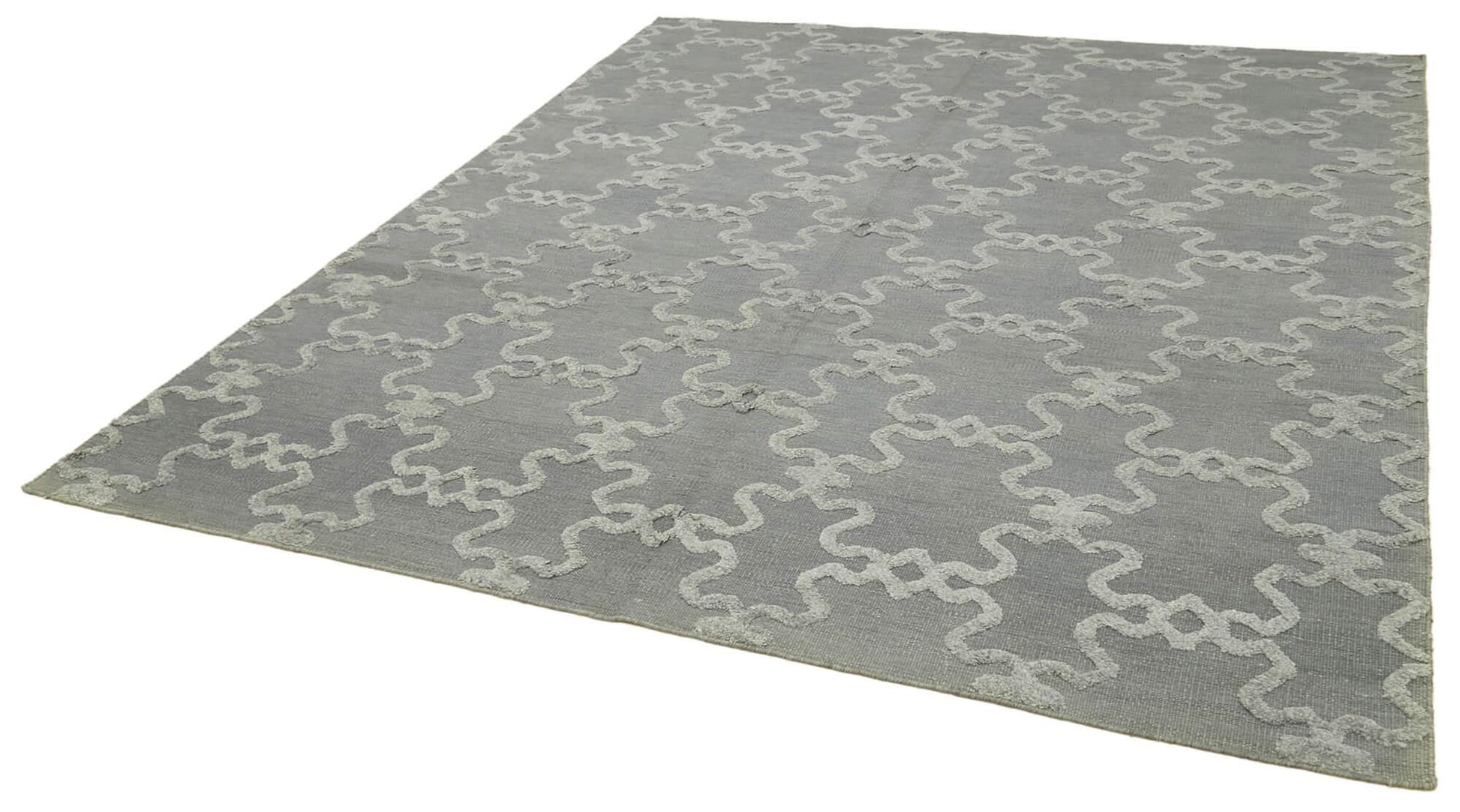 Nepal Geometric Gri Geometrik Yün Pamuk El Dokuma Halısı 244x305 Agacan
