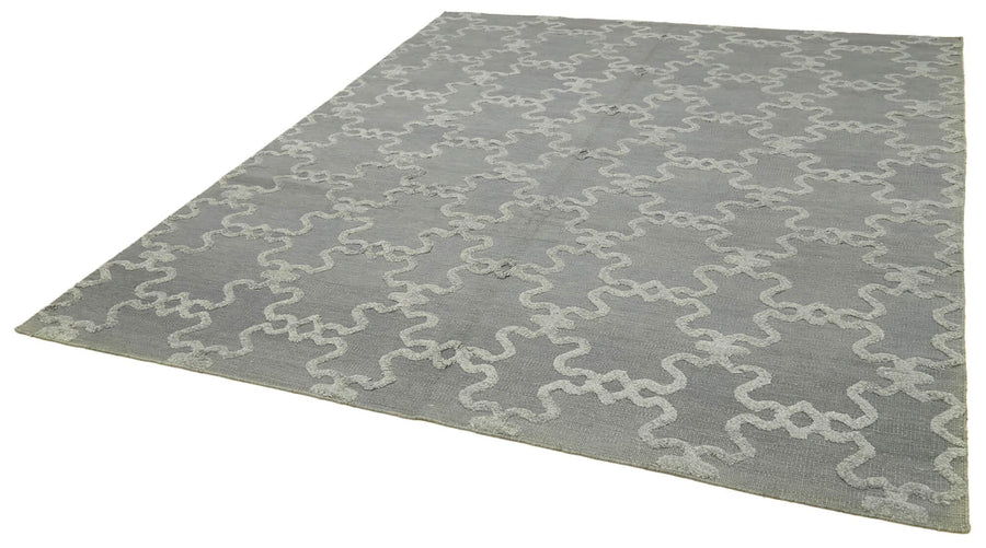 Nepal Geometric Gri Geometrik Yün Pamuk El Dokuma Halısı 244x305 Agacan