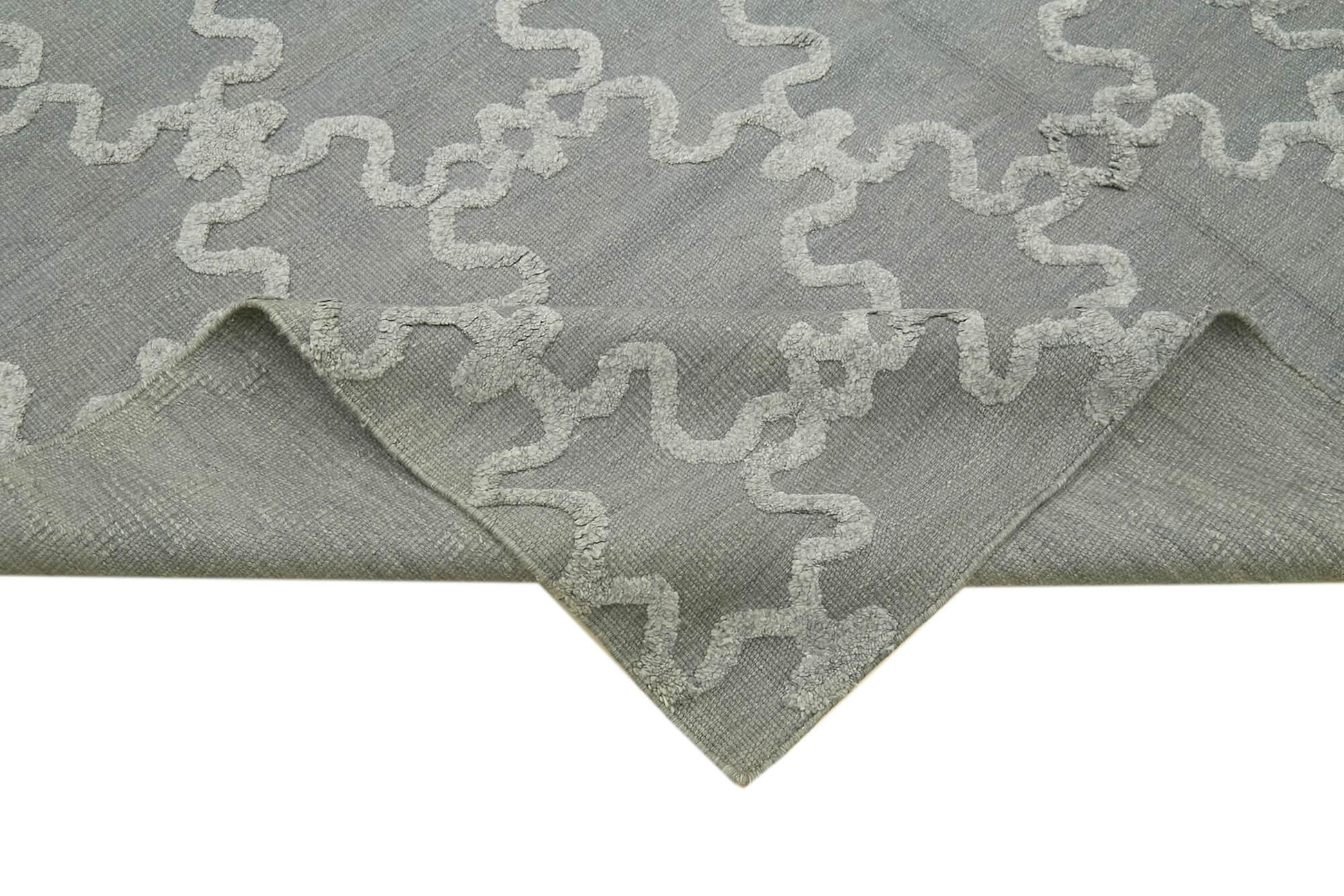 Nepal Geometric Gri Geometrik Yün Pamuk El Dokuma Halısı 244x305 Agacan