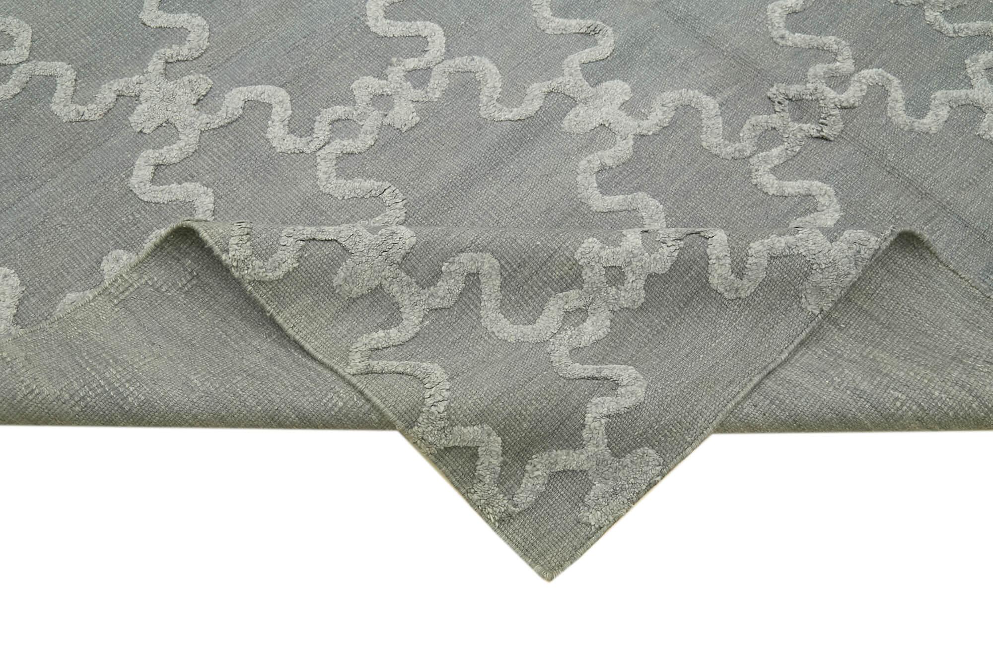 Nepal Geometric Gri Geometrik Yün Pamuk El Dokuma Halısı 244x305 Agacan