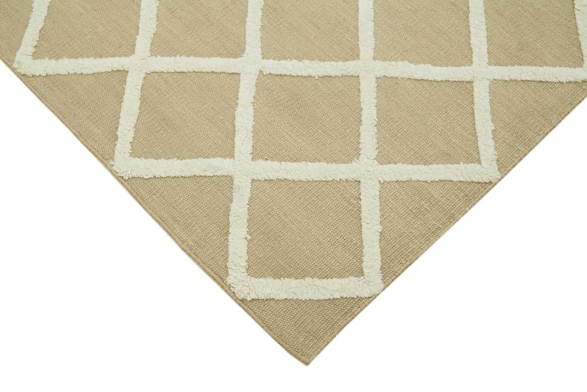 Nepal Geometric Bej Geometrik Yün Pamuk El Dokuma Halısı 244x305 Agacan