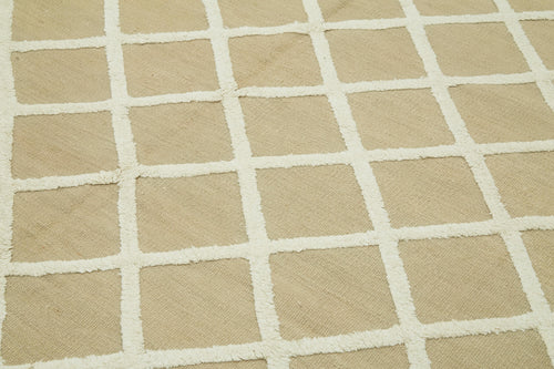 Nepal Geometric Bej Geometrik Yün Pamuk El Dokuma Halısı 244x305 Agacan