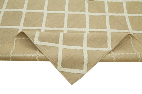 Nepal Geometric Bej Geometrik Yün Pamuk El Dokuma Halısı 244x305 Agacan