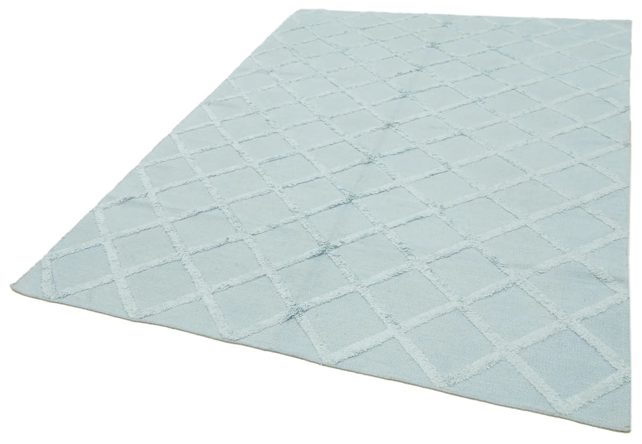 Nepal Geometric Mavi Geometrik Yün Pamuk El Dokuma Halısı 183x274 Agacan