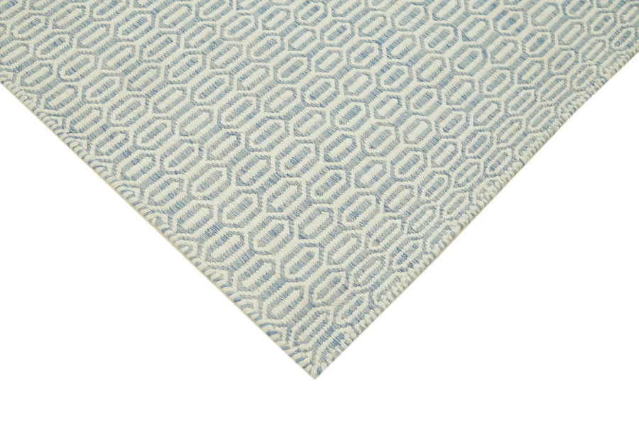 Cream and Blue Geometric Nepalese Kilim Rug 244x305 cm (8' x 10') – in the kitchen