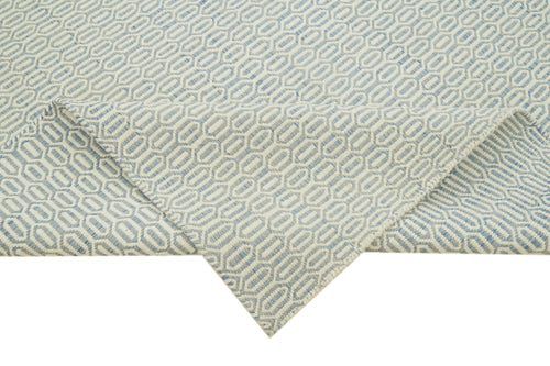 Nepal Geometric Mavi Geometrik Yün Pamuk El Dokuma Halısı 244x305 Agacan