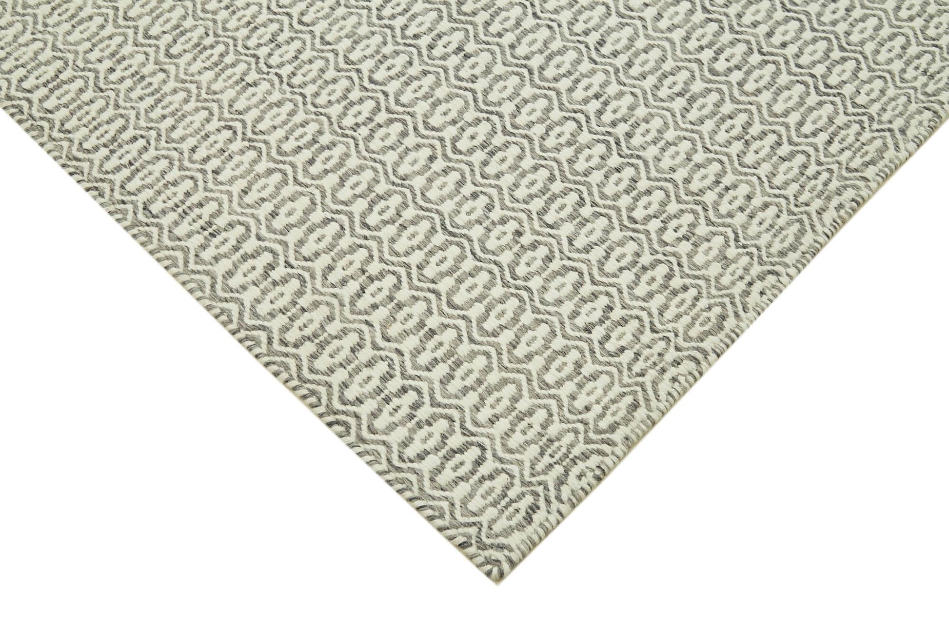 Nepal Geometric Gri Geometrik Yün Pamuk El Dokuma Halısı 274x366 Agacan
