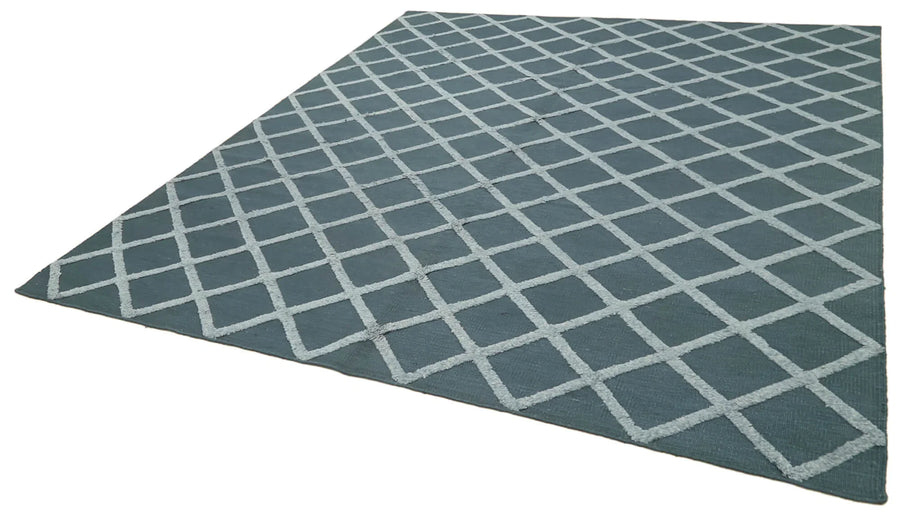 Nepal Geometric Mavi Geometrik Yün Pamuk El Dokuma Halısı 246x305 Agacan