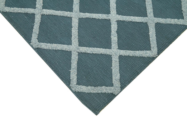 Nepal Geometric Mavi Geometrik Yün Pamuk El Dokuma Halısı 246x305 Agacan