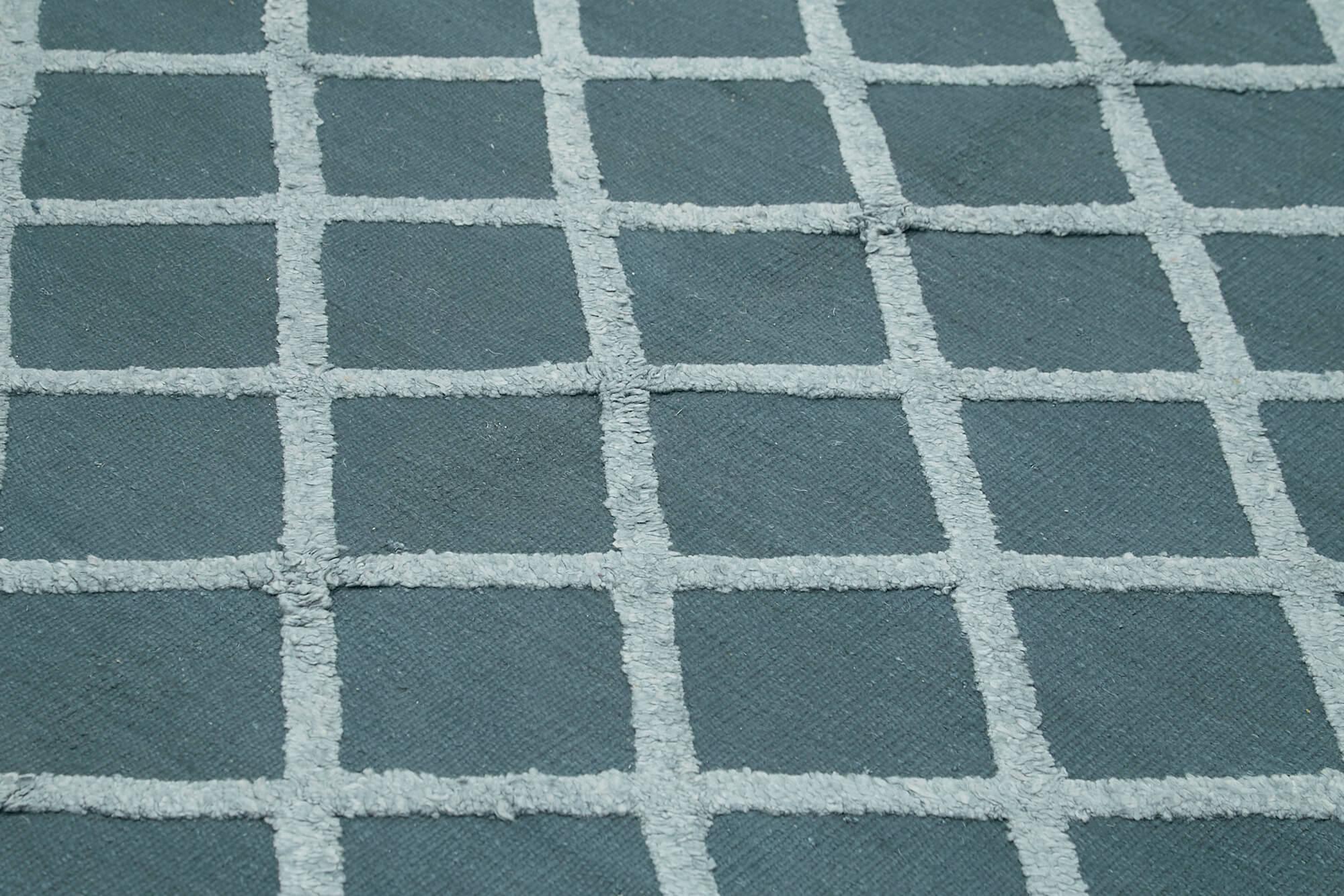 Nepal Geometric Mavi Geometrik Yün Pamuk El Dokuma Halısı 246x305 Agacan