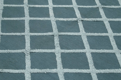 Nepal Geometric Mavi Geometrik Yün Pamuk El Dokuma Halısı 246x305 Agacan