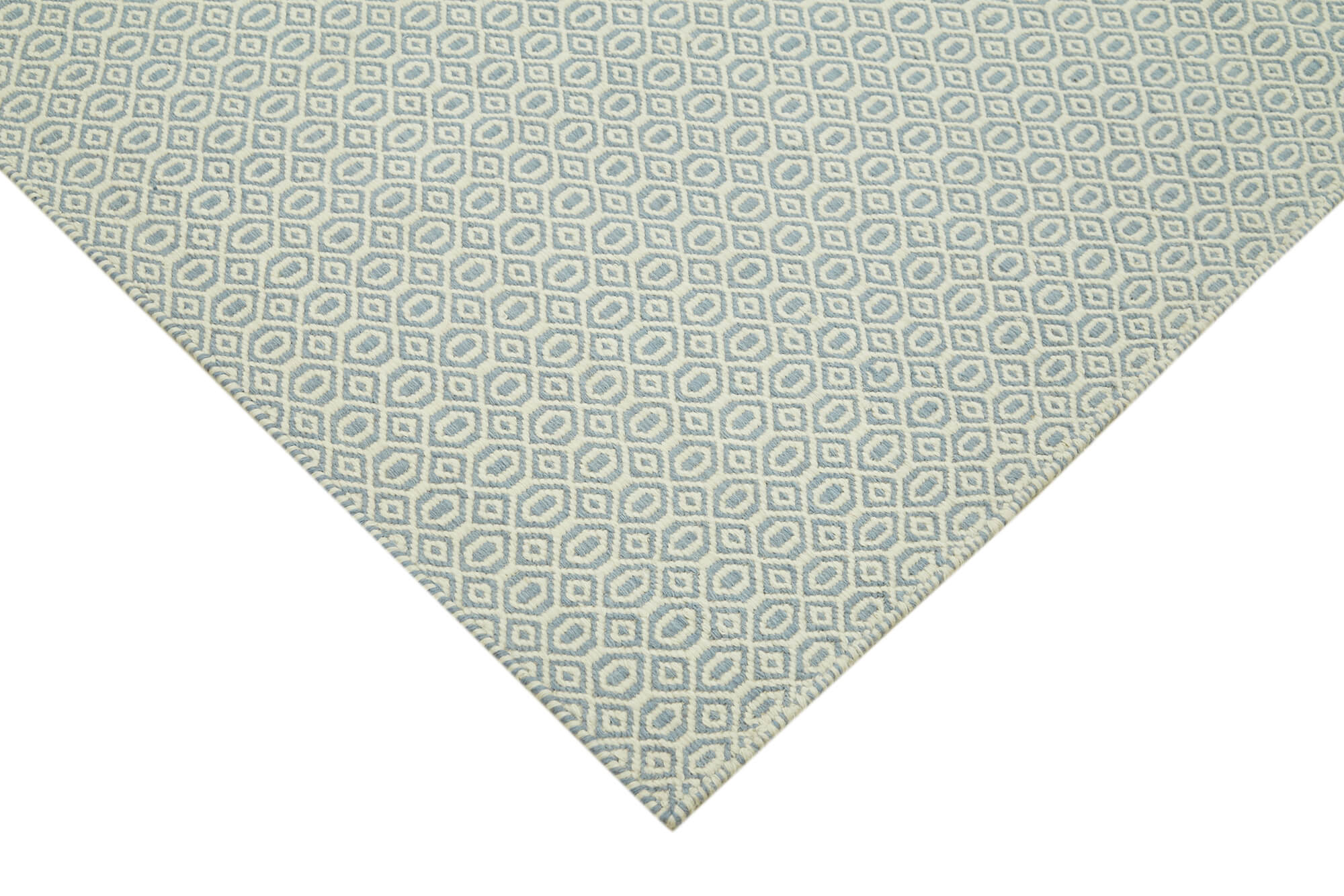 Nepal Geometric Mavi Geometrik Yün Pamuk El Dokuma Halısı 244x305 Agacan