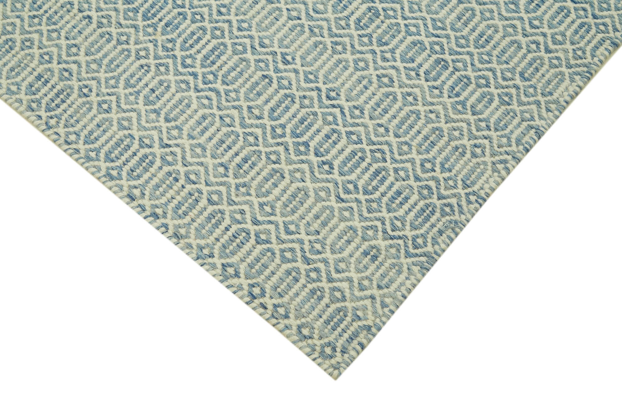 Nepal Geometric Mavi Geometrik Yün Pamuk El Dokuma Halısı 246x305 Agacan