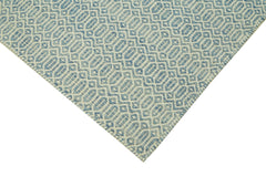 Nepal Geometric Mavi Geometrik Yün Pamuk El Dokuma Halısı 246x305 Agacan