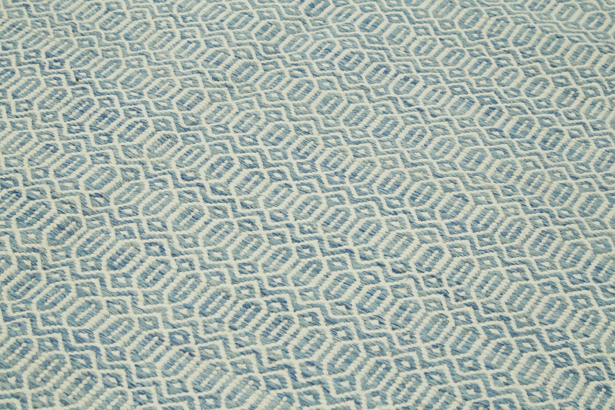 Nepal Geometric Mavi Geometrik Yün Pamuk El Dokuma Halısı 246x305 Agacan
