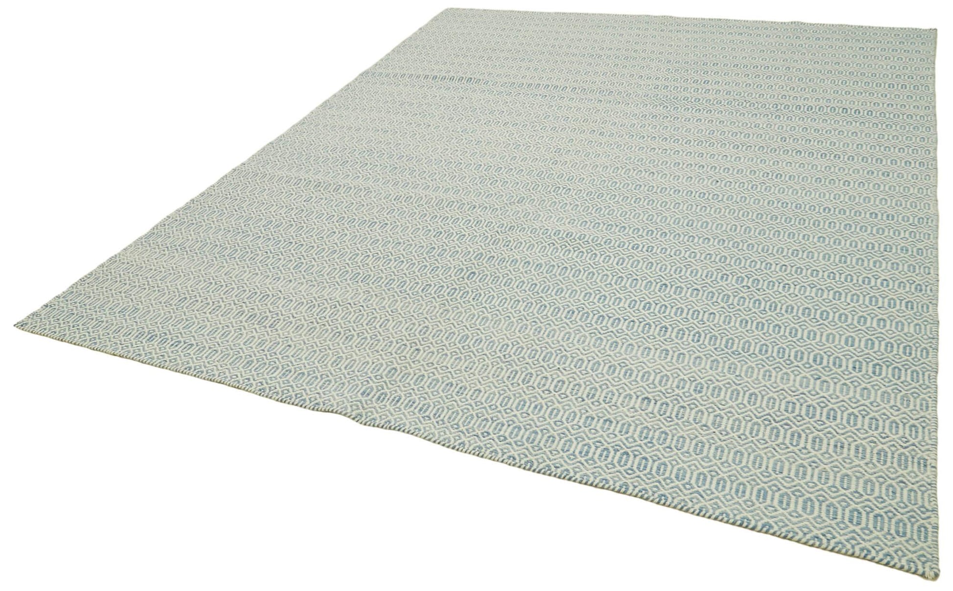 Nepal Geometric Mavi Geometrik Yün Pamuk El Dokuma Halısı 246x305 Agacan