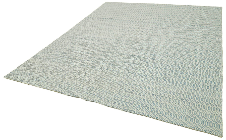 Nepal Geometric Mavi Geometrik Yün Pamuk El Dokuma Halısı 246x305 Agacan