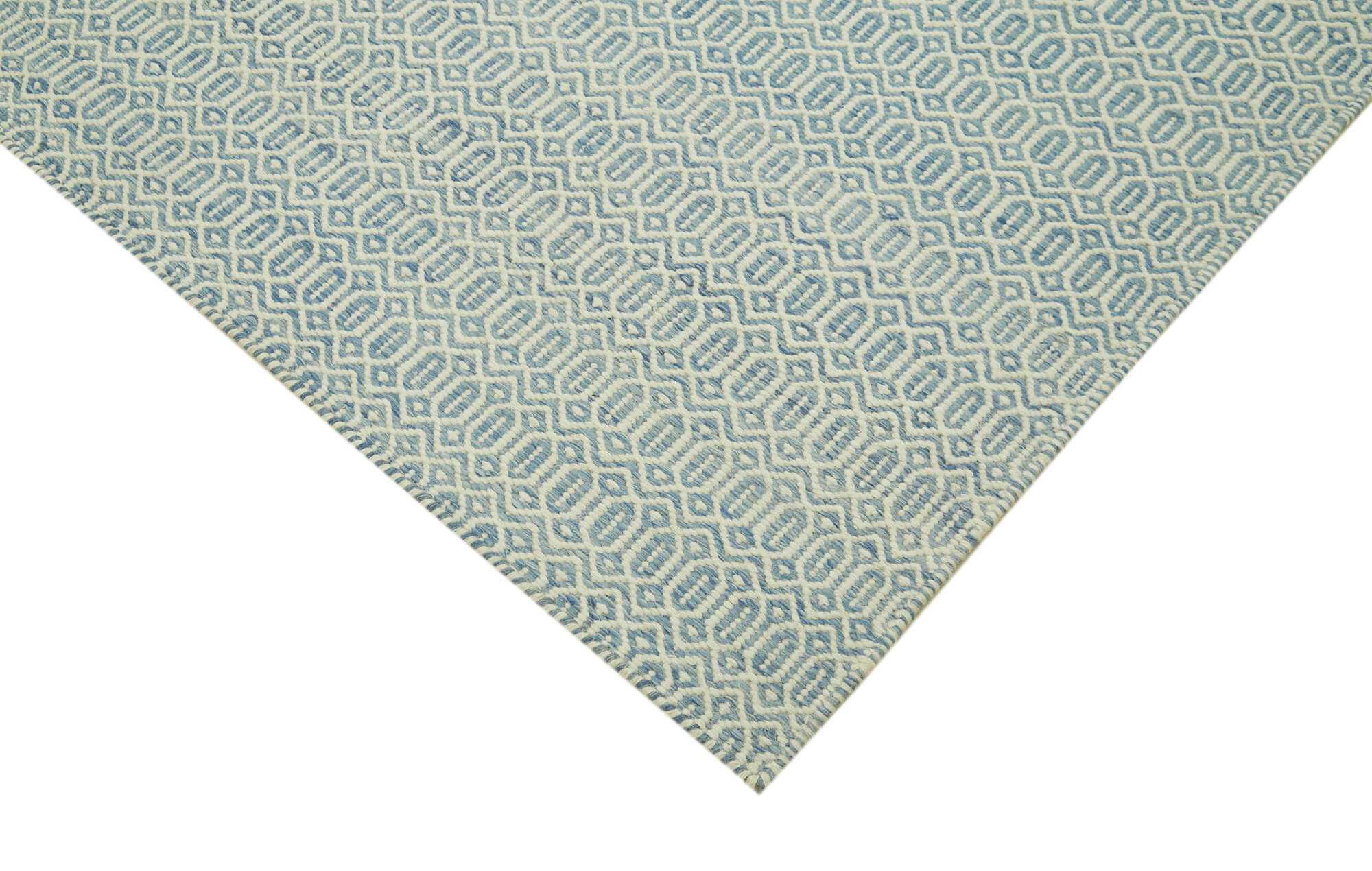 Nepal Geometric Mavi Geometrik Yün Pamuk El Dokuma Halısı 246x305 Agacan