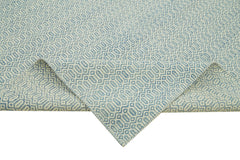 Nepal Geometric Mavi Geometrik Yün Pamuk El Dokuma Halısı 246x305 Agacan